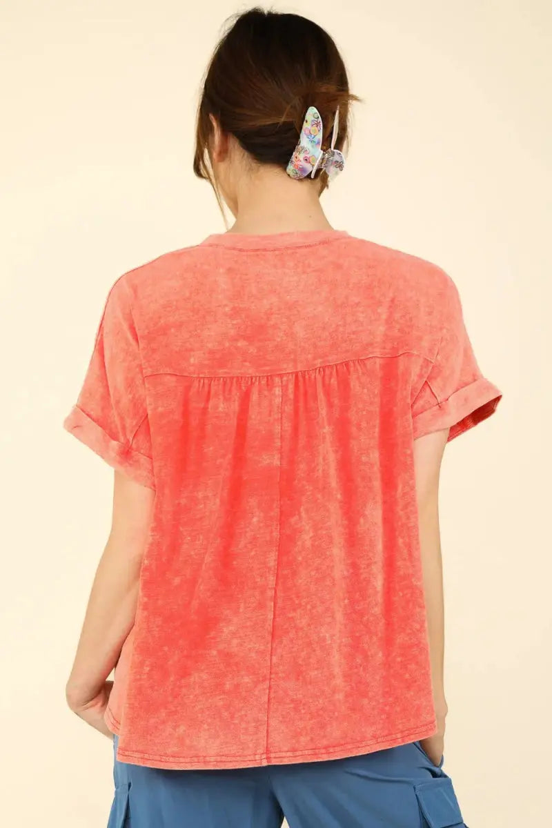 Very J Nochted Short Sleeve Washed T-Shirt for Casual Style - Love Salve